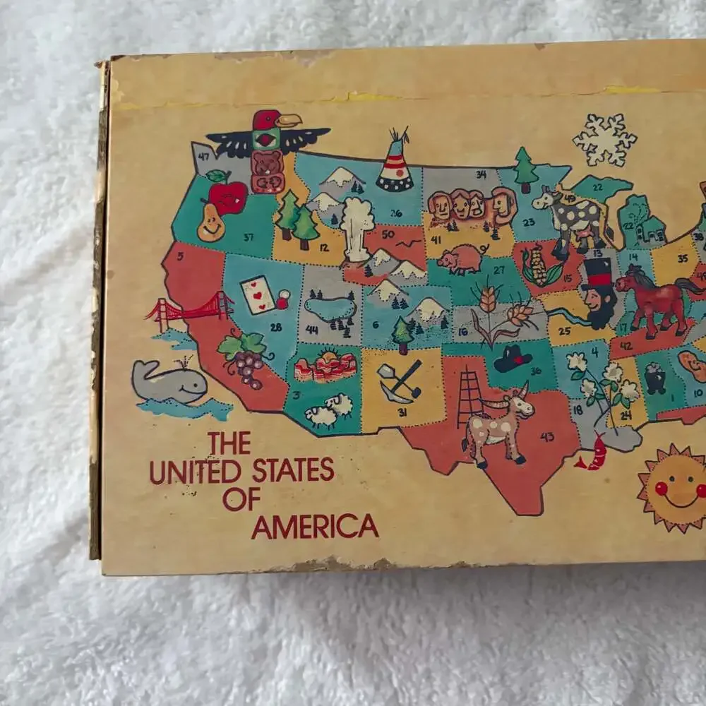 Vintage School Pencil Supply Box Holder United States Map Red